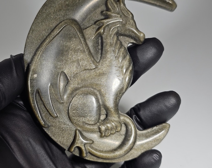 Golden Obsidian Dragon on Moon Carving