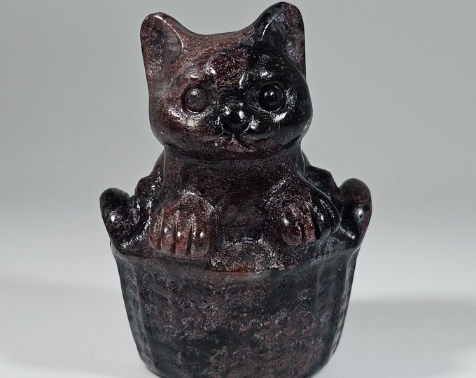 Garnet in Arfvedsonite Cat Carving 1.9" Tall