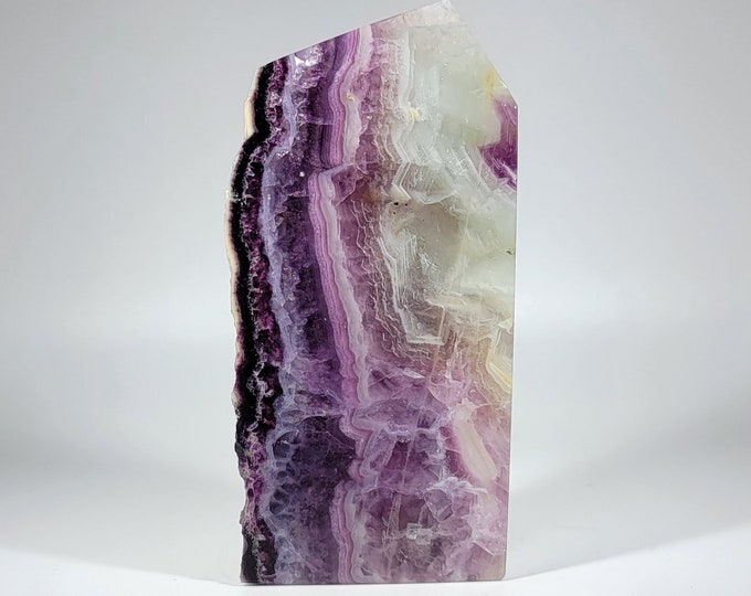 Striped Watermelon Fluorite Tower with Raw Edge