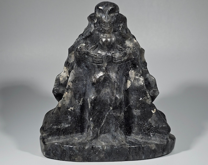 3.4" Larvikite Demon Carving Skull Gothic