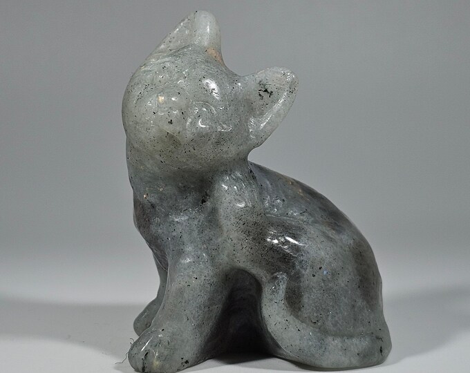 Labradorite Scratching Cat Carving