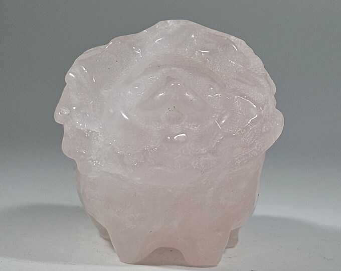 Rose Quartz Pug in a Flower Dog Carving