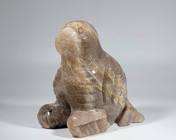 2.7" Flashy Moonstone Walrus Carving