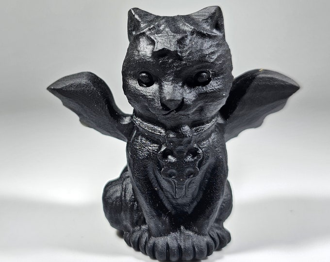 2.2" Obsidian Bat Cat Carving