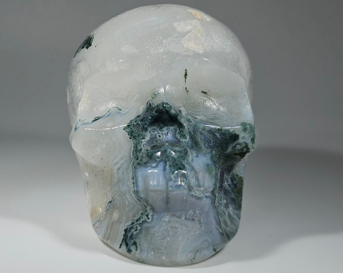 Druzy Moss Agate Skull