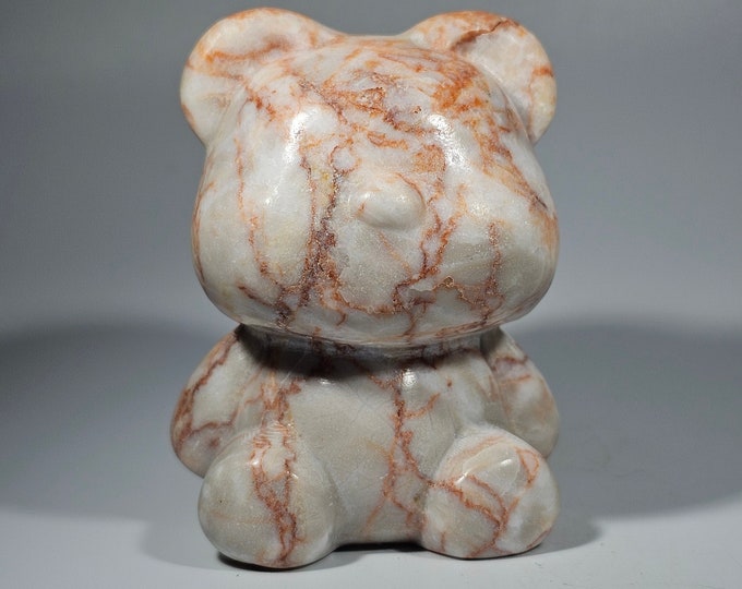 Red Vein Jasper Teddy Bear Carving 2.6" Tall