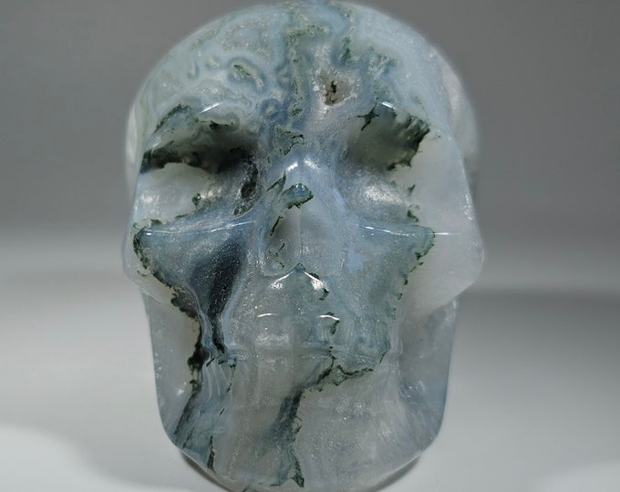 Druzy Moss Agate Skull