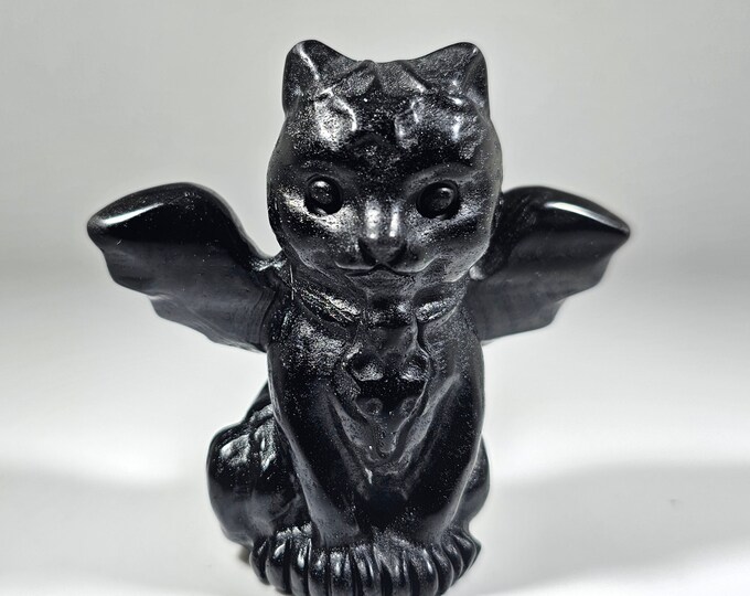 2.2" Obsidian Bat Cat Carving