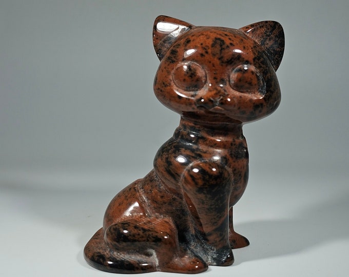 2.6" Mahogany Obsidian Cat Carving