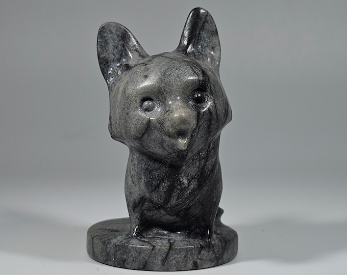2.3" Black Network Jasper Dog Carving