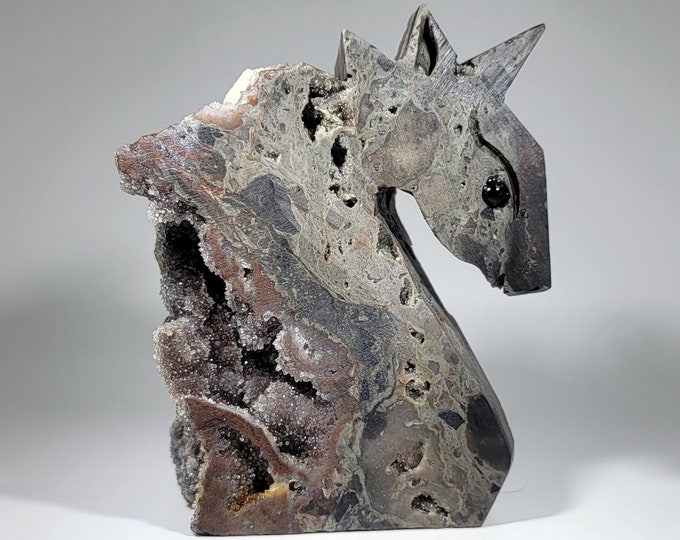 4" Sphalerite with Garnet and Calcite Inclusions Unicorn Carving