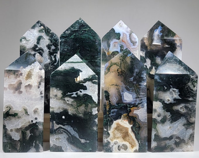 Your Choice 3 Sided Moss Agate Point Tower
