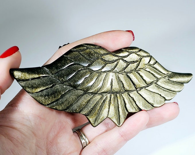 Golden Obsidian Angel Wings Carving
