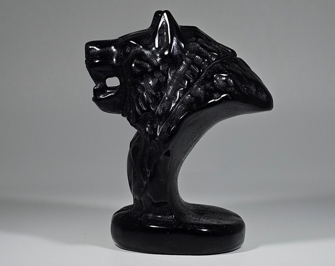 Obsidian Wolf Carving 2.99" Tall