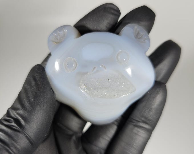 Druzy Agate Bear Head Carving