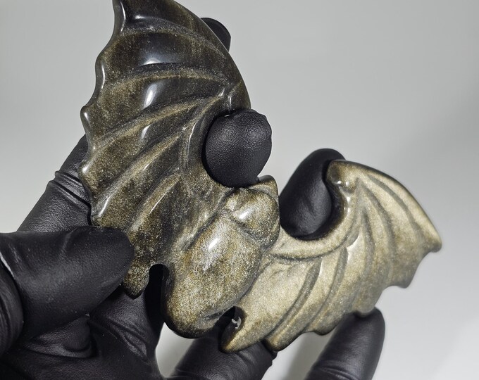 Golden Obsidian Bat Carving