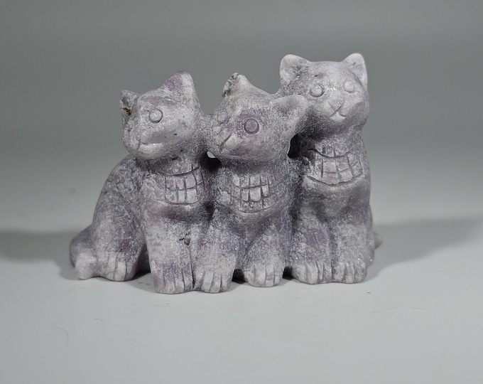 Flashy Lepidolite Cats Trio Carving