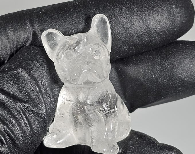 Mini 1" Clear Quartz Dog Carving