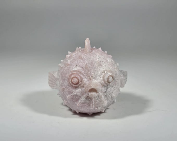 Pink Opal Puffer Fish Carving