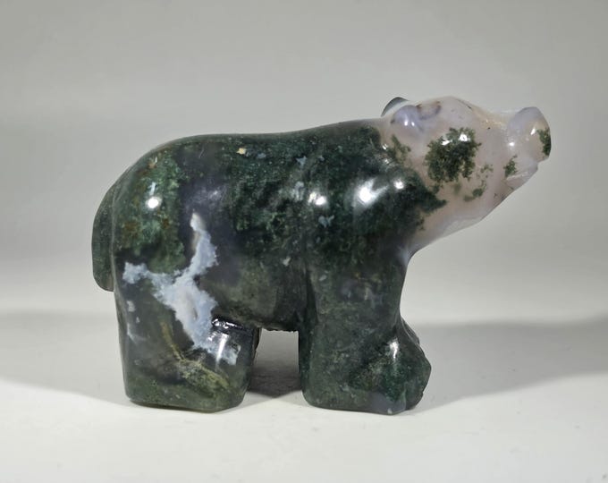 Moss Agate Bear Carving