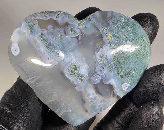 Moss Agate Heart Palm Stone