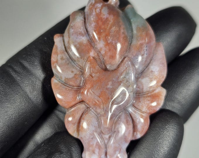 Ocean Jasper Nine Tail Fox Carving Pendant