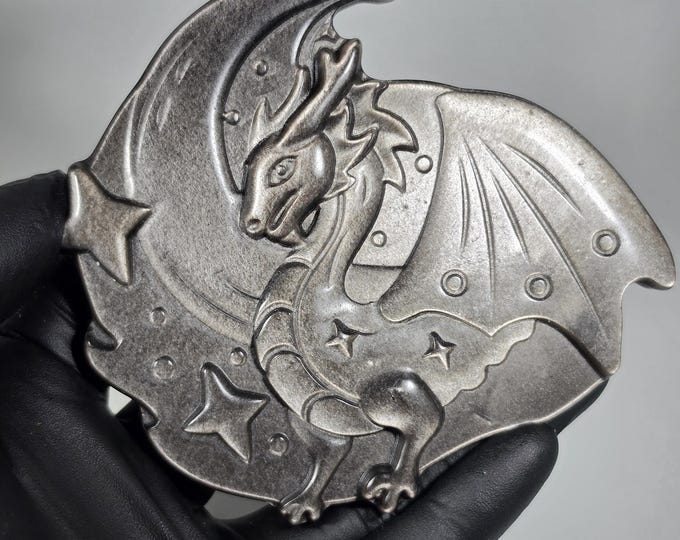 Silver Obsidian Dragon Carving