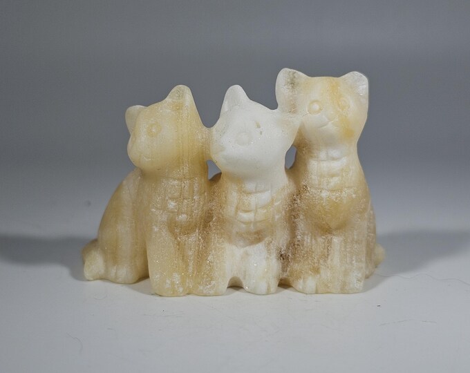 Orange Calcite Cats Trio Carving
