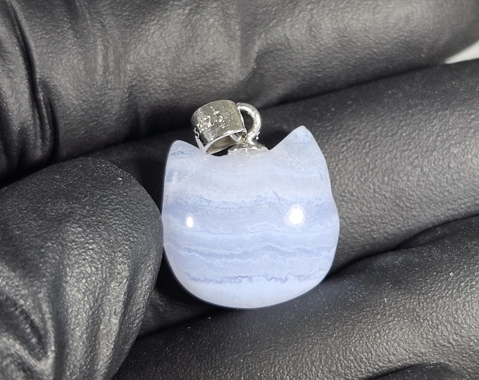 Blue Lace Agate Cat Pendant