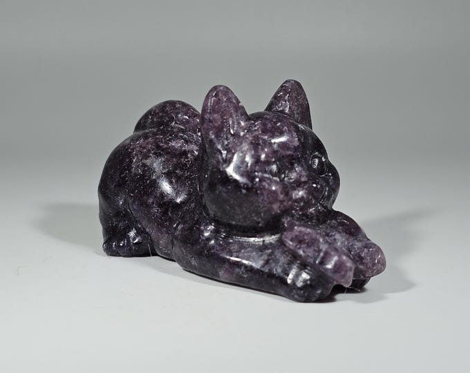 Lepidolite Cat with Butterfly Carving