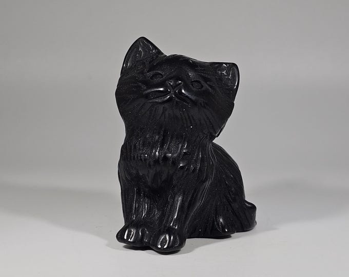 Obsidian Cat Carving