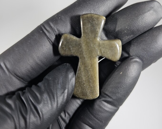 Golden Obsidian Cross Carving