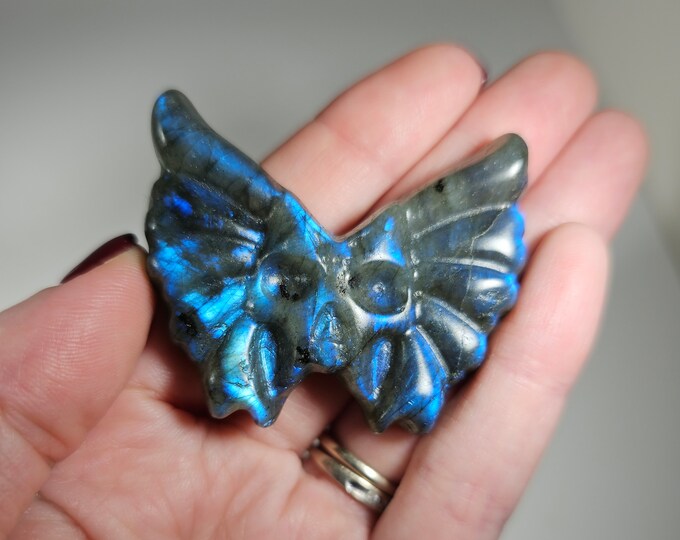 Labradorite Butterfly Skull Carving