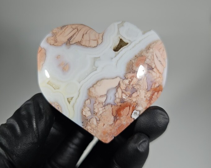 Pink Agate Heart Palm Stone Cotton Candy Agate