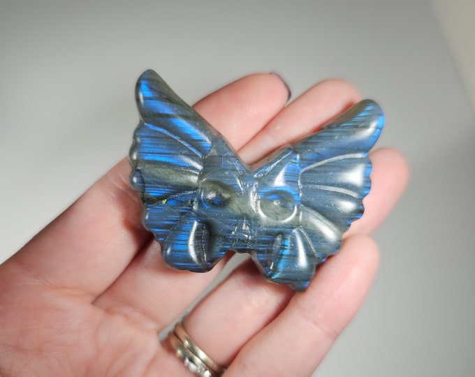 Labradorite Butterfly Skull Carving