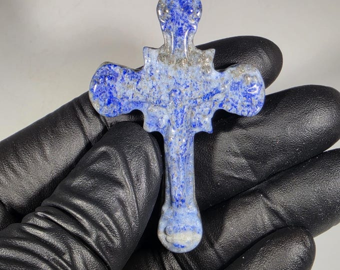 Lapis Lazuli Cross Carving