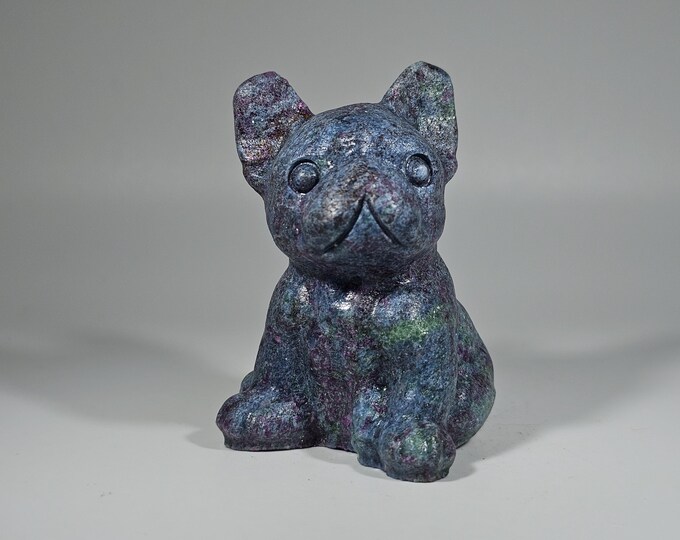 Ruby in Kyanite Dog Carving 2.4" Tall UV Reactive