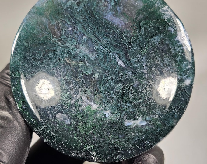 Moss Agate Bowl Sphere Holder
