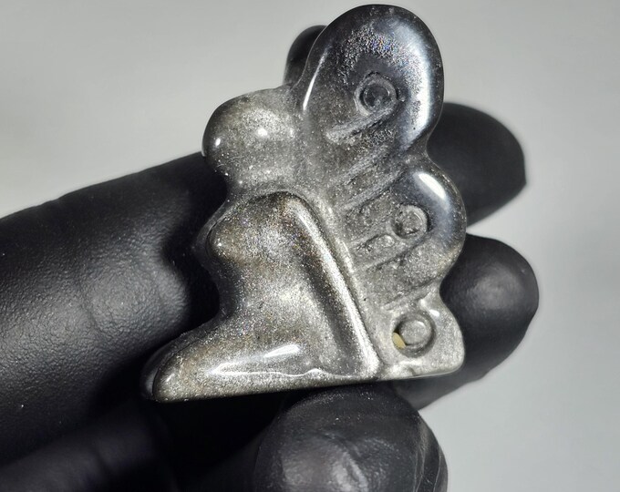 Mini Silver Obsidian Fairy Carving