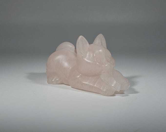 Rose Quartz Cat with Butterfly Carving