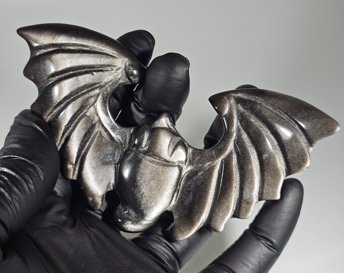 Silver Obsidian Bat Carving