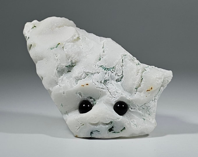Moss Agate Pet Rock Carving