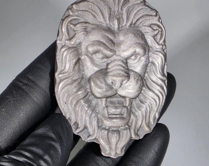 Silver Obsidian Lion Carving