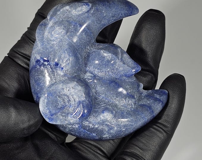 Blue Aventurine Rabbit on Moon Carving Bunny