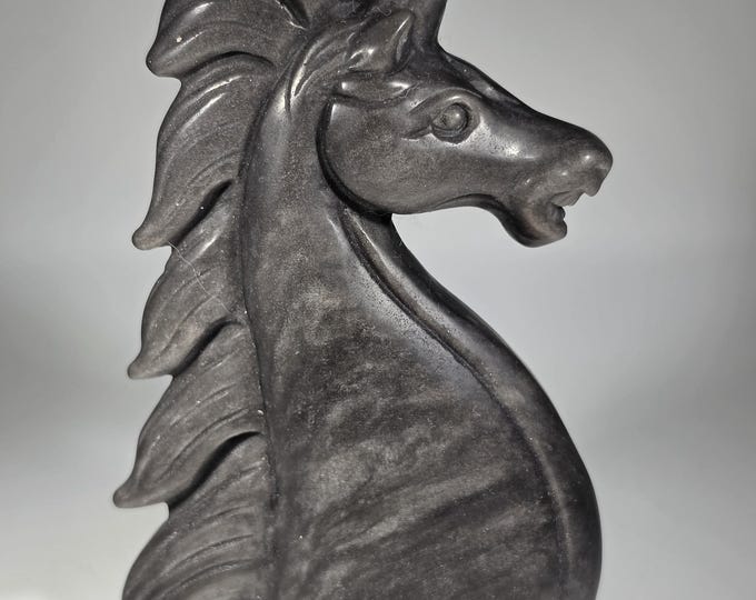 Silver Obsidian Unicorn Carving