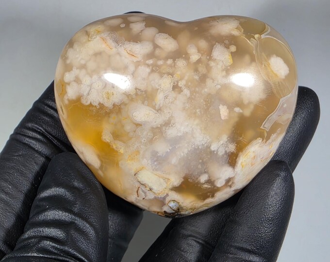 Flower Agate Heart Palm Stone
