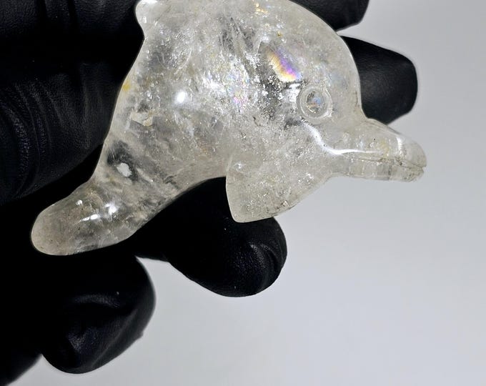 1.8" Clear Quartz Dolphin Carving