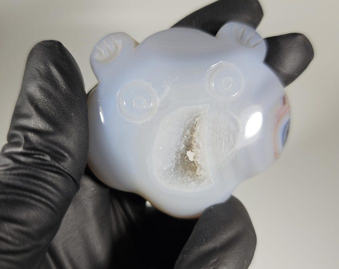 Druzy Agate Bear Head Carving