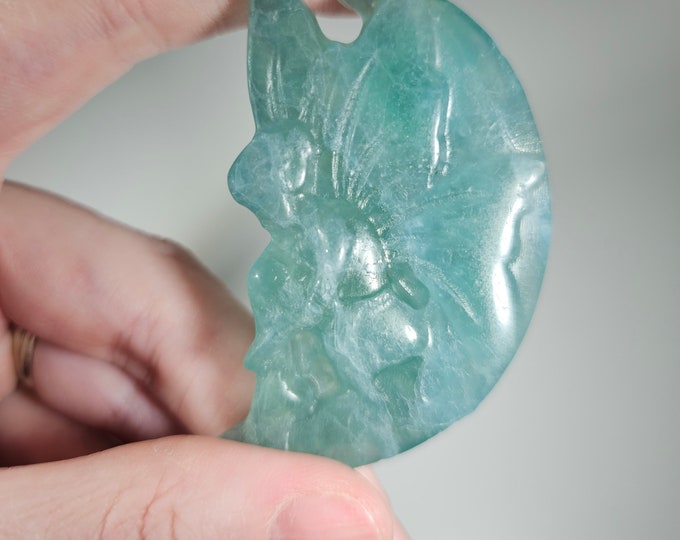 2.2" Fluorite Fairy on Moon Carving