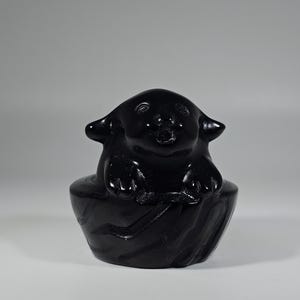 Obsidian Dog in a Cup Carving